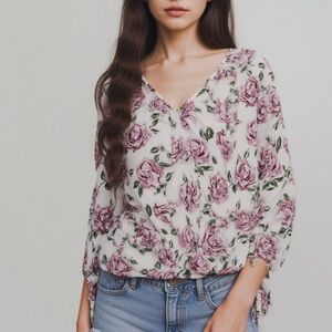 Lily black floral chiffon faux wrap top ❤️